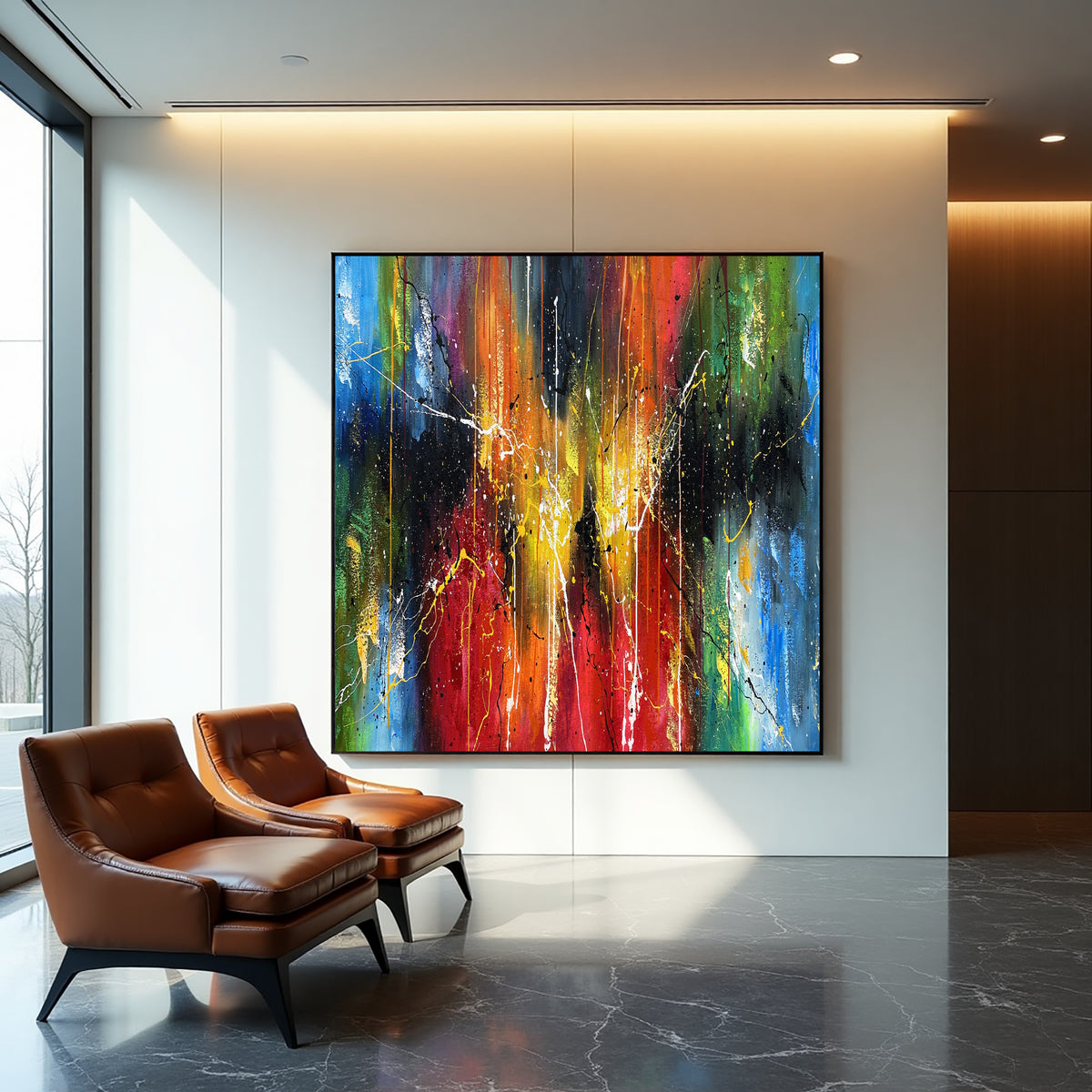 Blue Expressive Abstract Painting on Canvas
