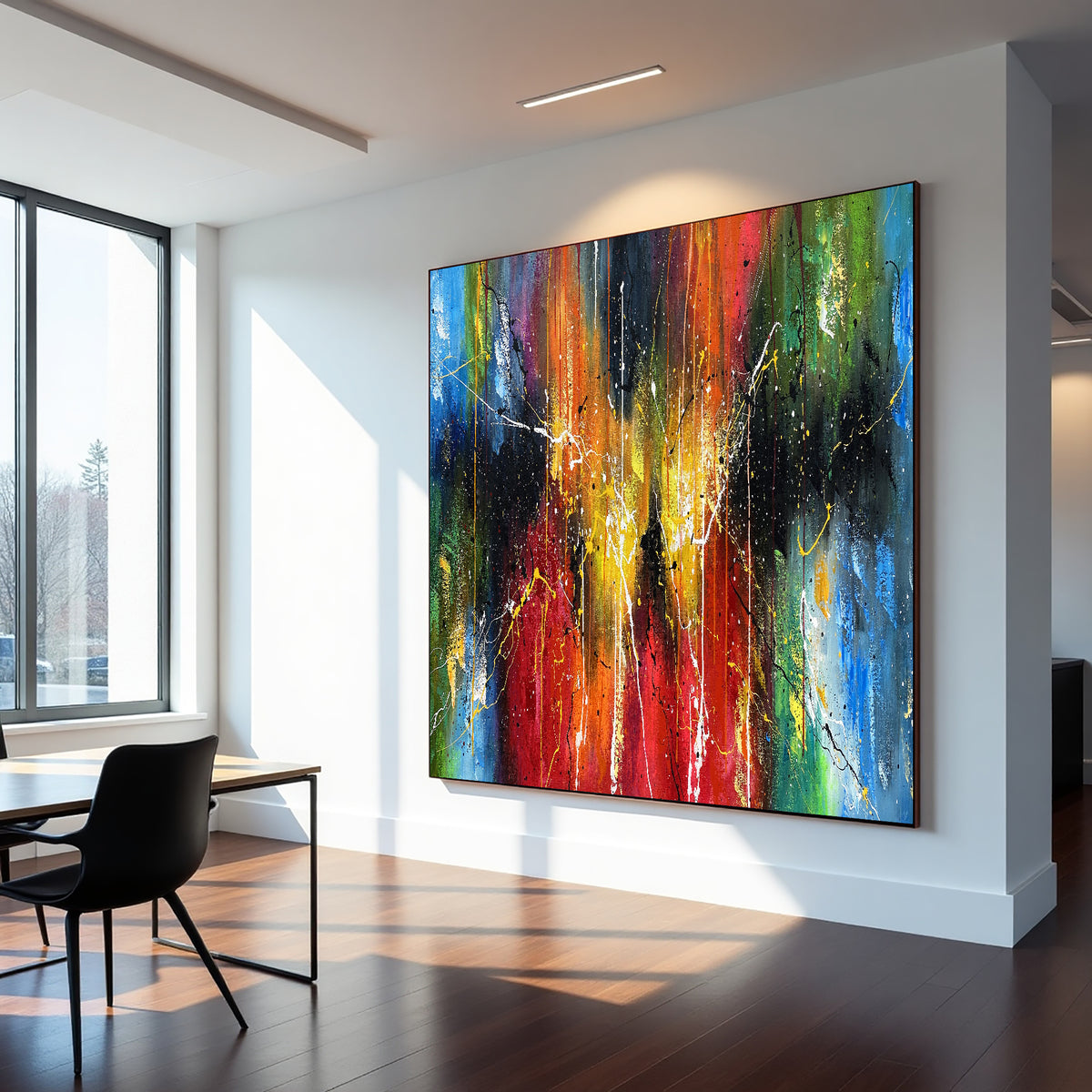 Blue Expressive Abstract Painting on Canvas