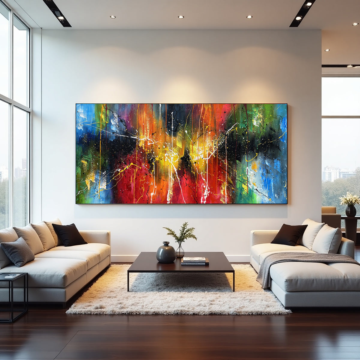 Blue Expressive Abstract Painting on Canvas