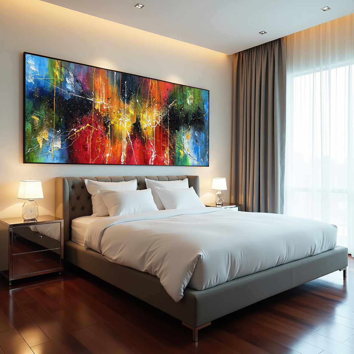 Golden Amber Abstract Painting on Canvas