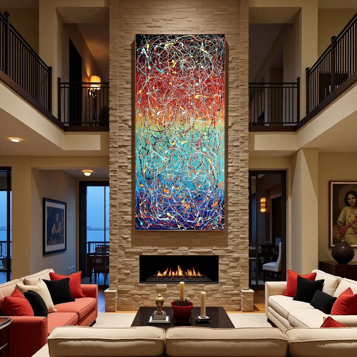 Modern abstract canvas painting for living room wall decor, colorful hand-painted artwork to buy online