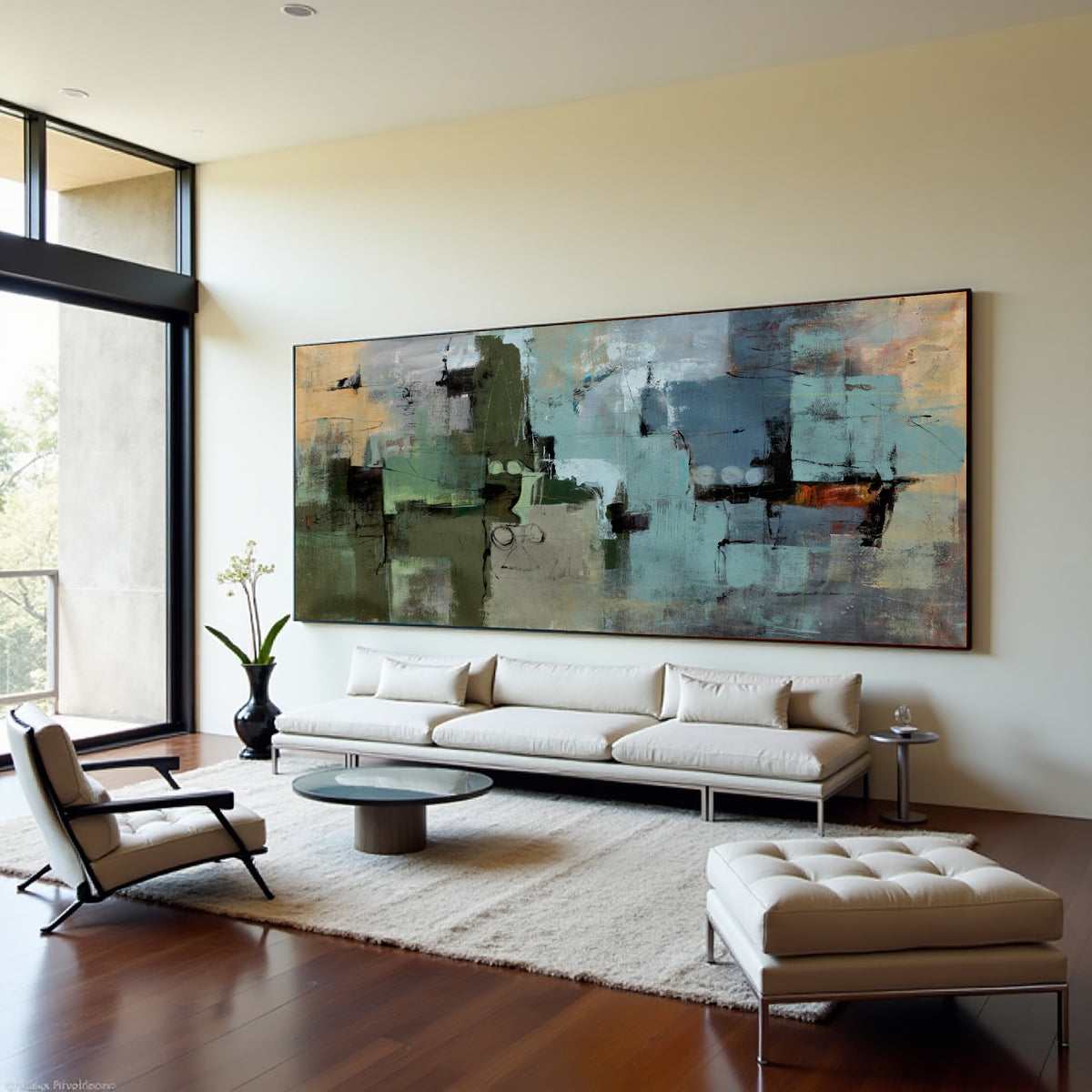 Grey Beige Geometric Abstract Painting – Hand-Painted Neutral Modern Canvas Wall Art