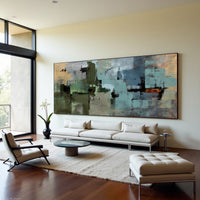 Grey Beige Geometric Abstract Painting – Hand-Painted Neutral Modern Canvas Wall Art