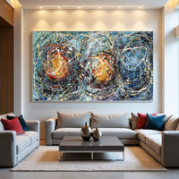 Colorful Abstract Drip Painting on Canvas – Original Hand-Painted Modern Wall Art - (Luxurious Strings 01)