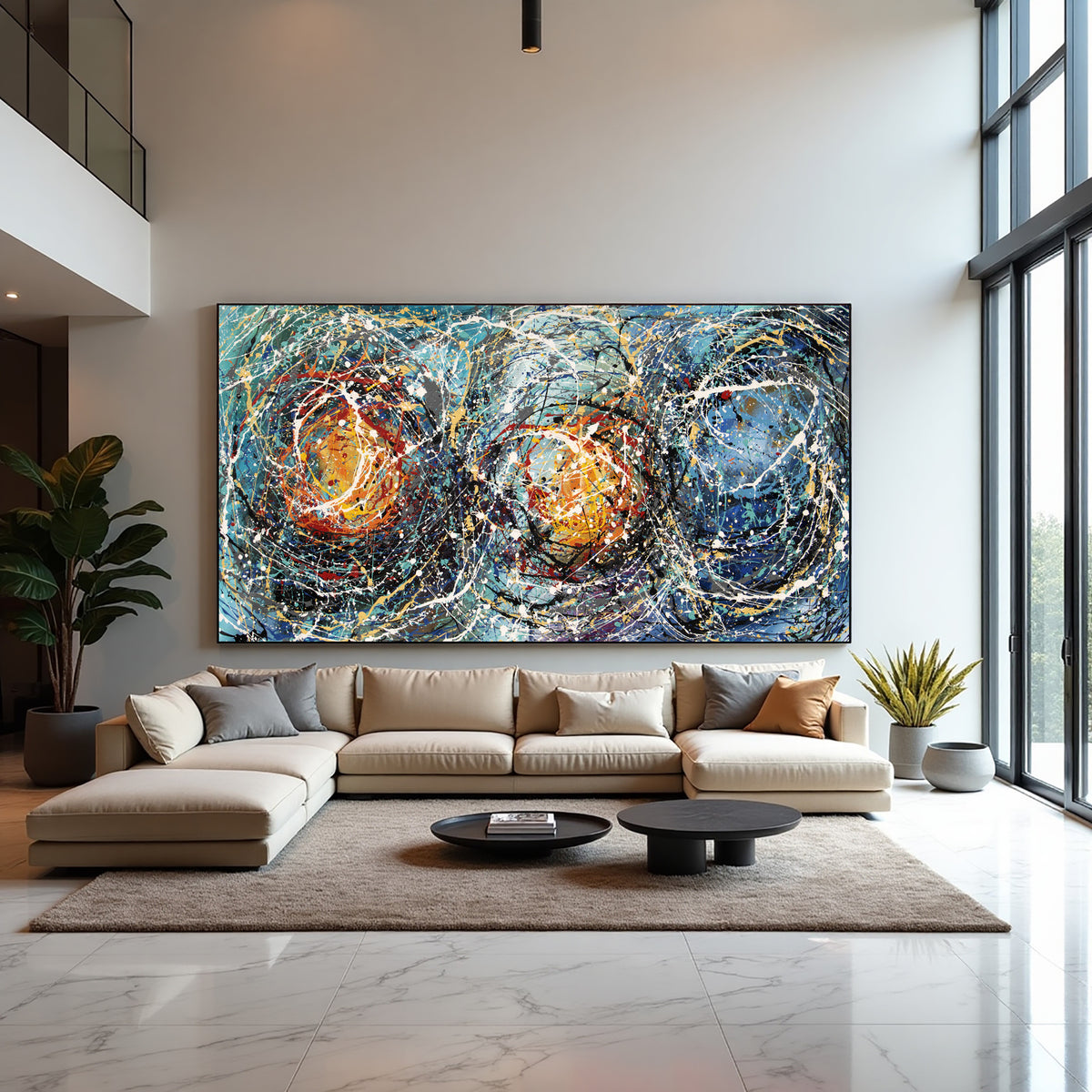 Colorful Abstract Drip Painting on Canvas – Original Hand-Painted Modern Wall Art - (Luxurious Strings 01)