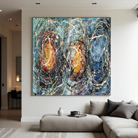 Colorful Abstract Drip Painting on Canvas – Original Hand-Painted Modern Wall Art - (Luxurious Strings 01)