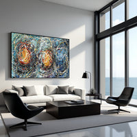 Colorful Abstract Drip Painting on Canvas – Original Hand-Painted Modern Wall Art - (Luxurious Strings 01)