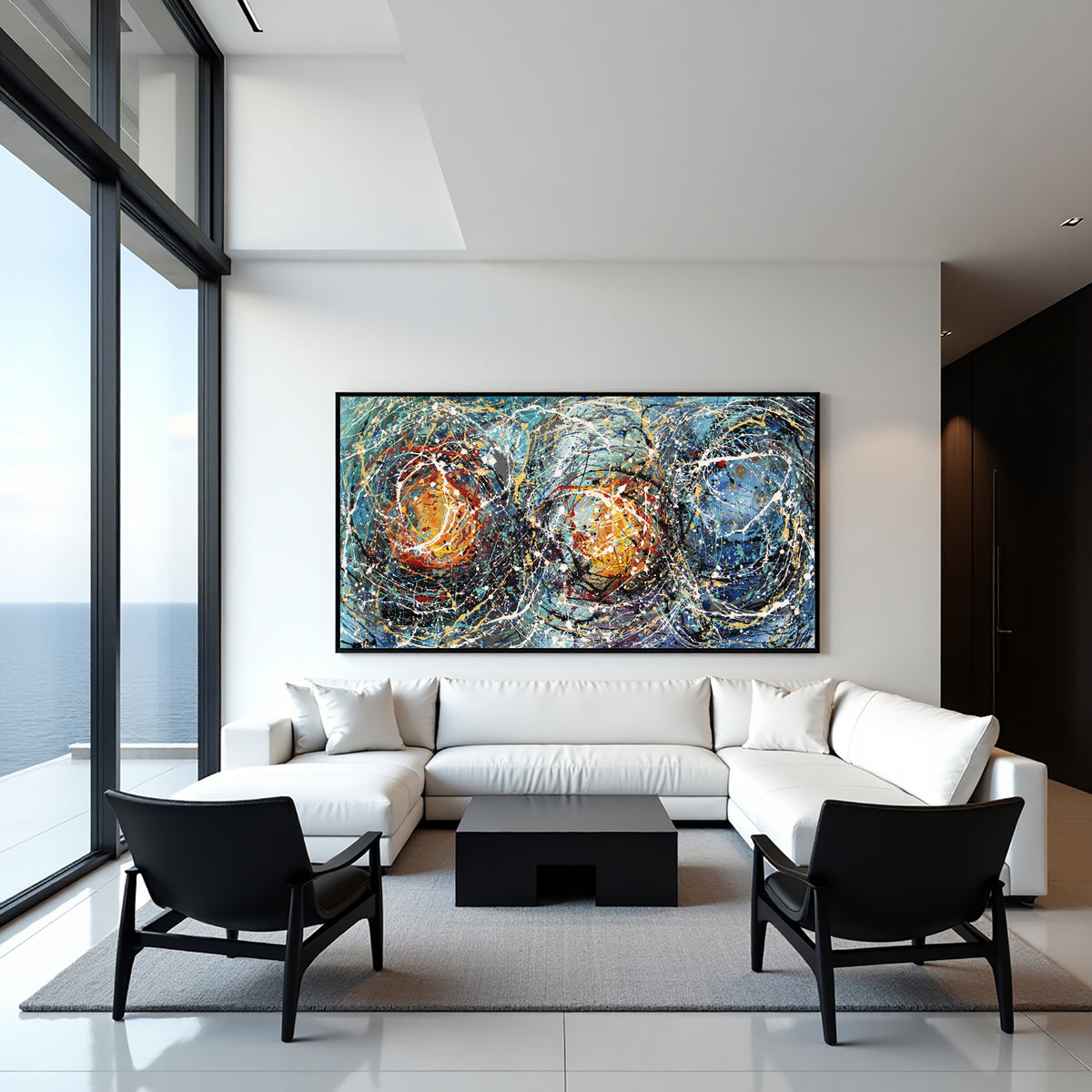 Colorful Abstract Drip Painting on Canvas – Original Hand-Painted Modern Wall Art - (Luxurious Strings 01)
