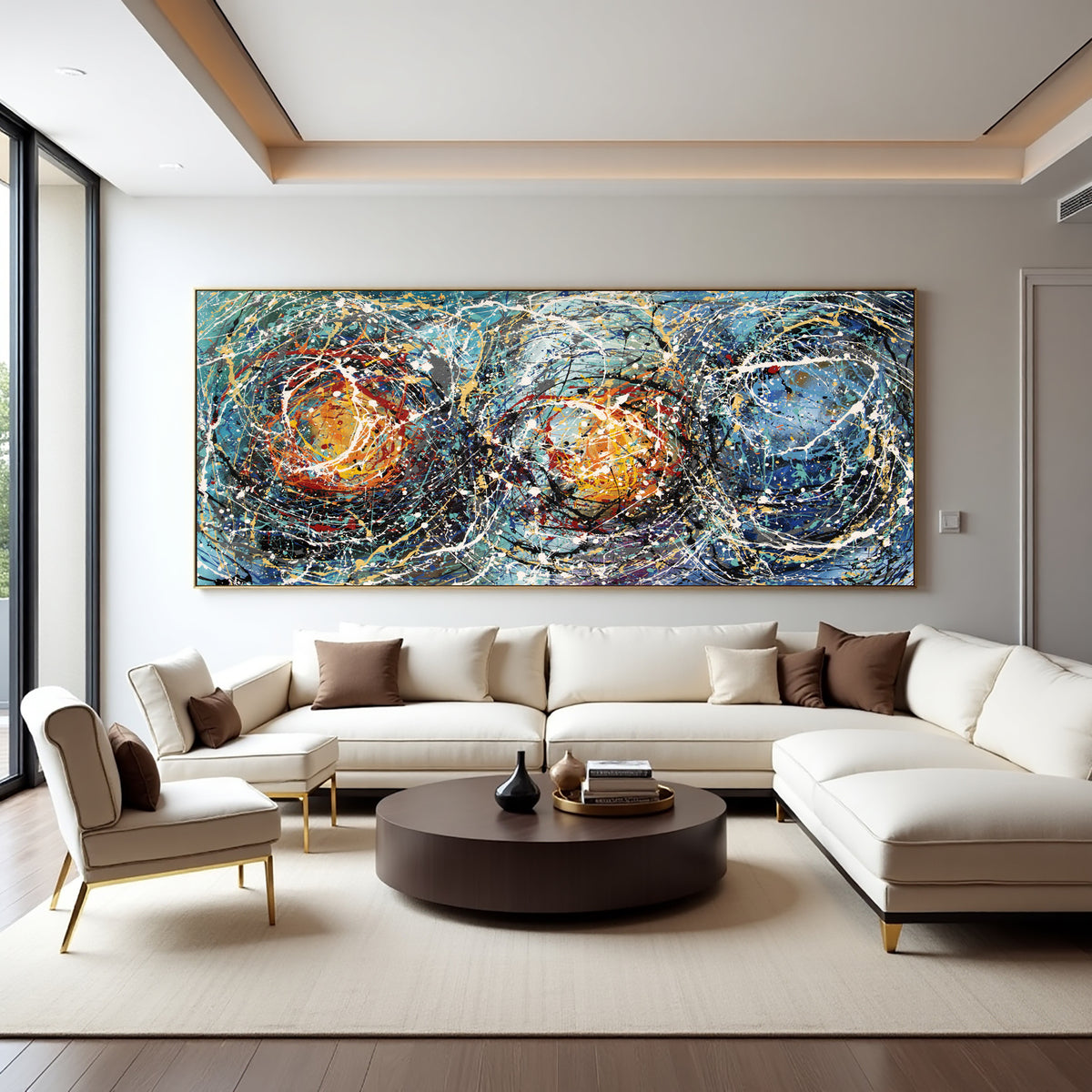 Colorful Abstract Drip Painting on Canvas – Original Hand-Painted Modern Wall Art - (Luxurious Strings 01)
