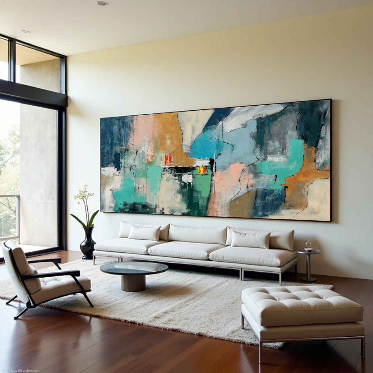 Neutral Textured Abstract Landscape Painting on Canvas – Original Hand-Painted Wall Art