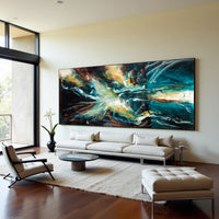 Blue Green Abstract Painting – Hand-Painted Contemporary Canvas Wall Art