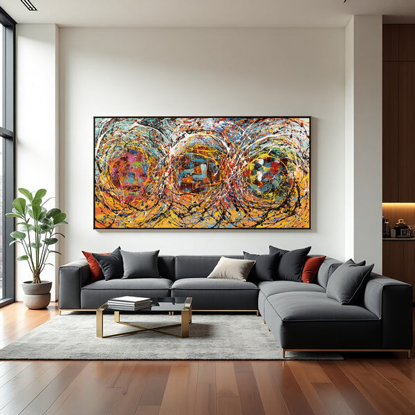 Jackson Pollock–Inspired Abstract Drip Painting on Canvas – Hand Painted Modern Wall Art