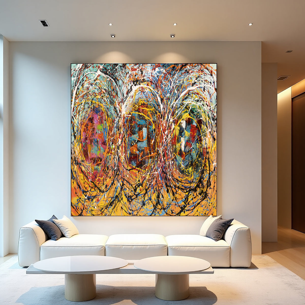 Jackson Pollock–Inspired Abstract Drip Painting on Canvas – Hand Painted Modern Wall Art