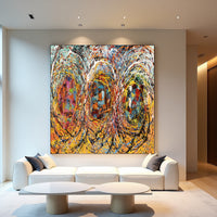 Jackson Pollock–Inspired Abstract Drip Painting on Canvas – Hand Painted Modern Wall Art