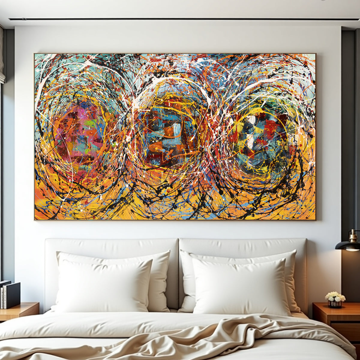 Jackson Pollock–Inspired Abstract Drip Painting on Canvas – Hand Painted Modern Wall Art
