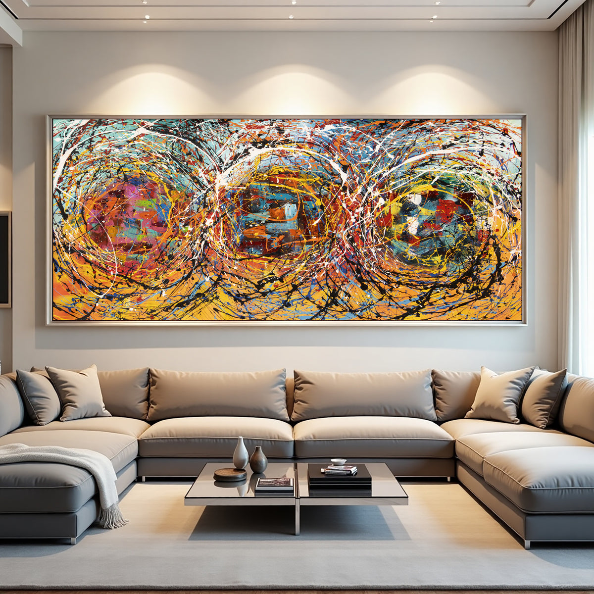 Jackson Pollock–Inspired Abstract Drip Painting on Canvas – Hand Painted Modern Wall Art