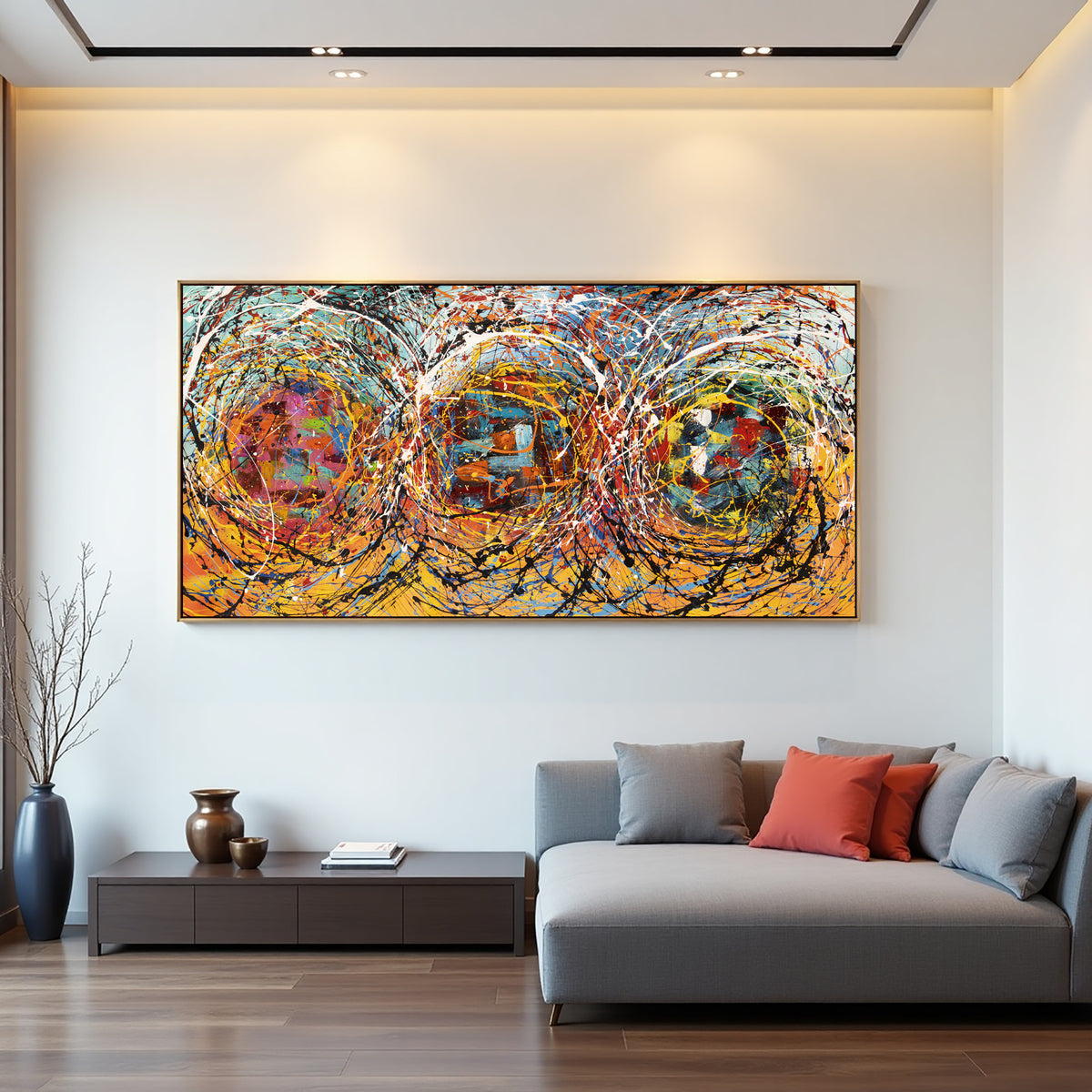 Jackson Pollock–Inspired Abstract Drip Painting on Canvas – Hand Painted Modern Wall Art