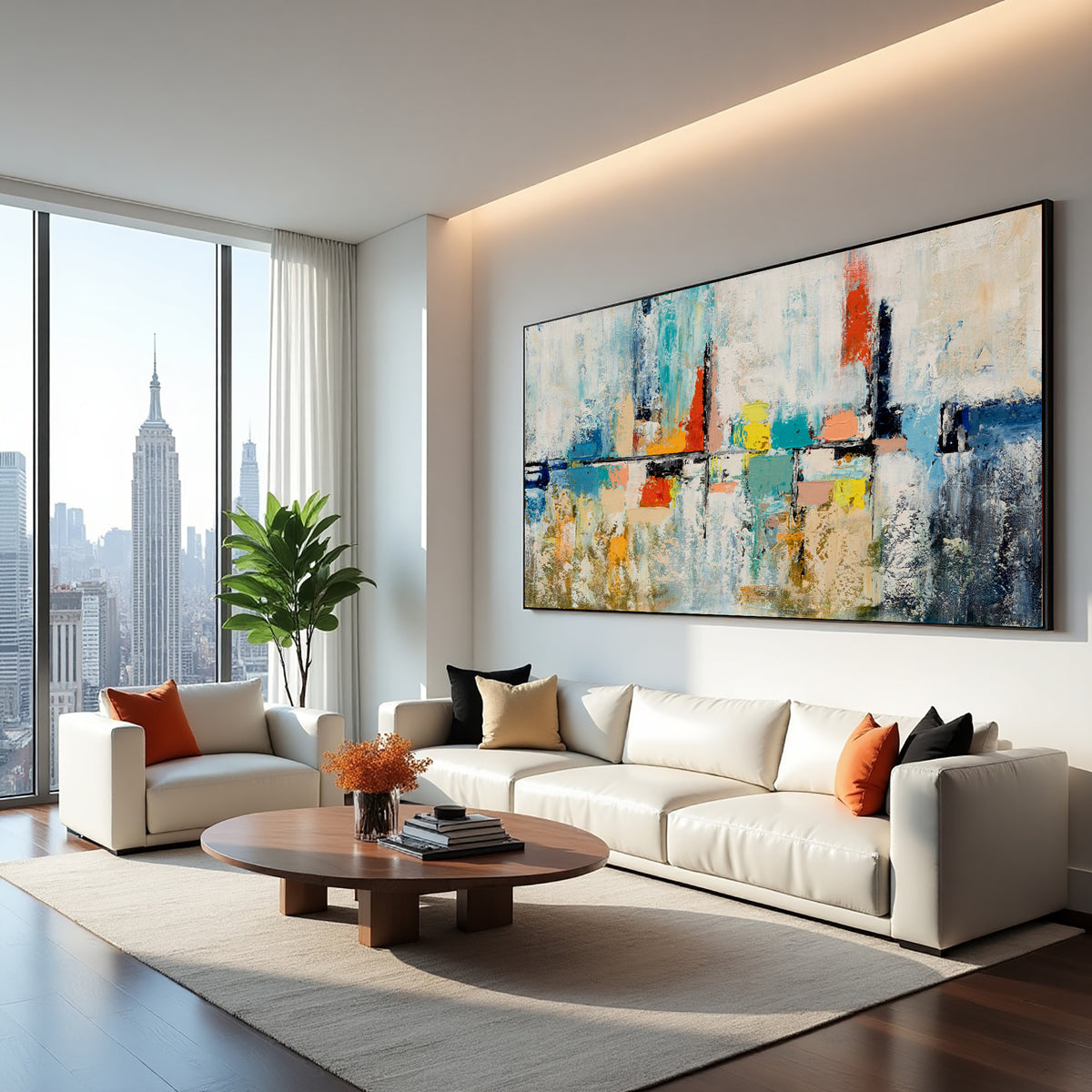 Blue Abstract Cityscape Painting