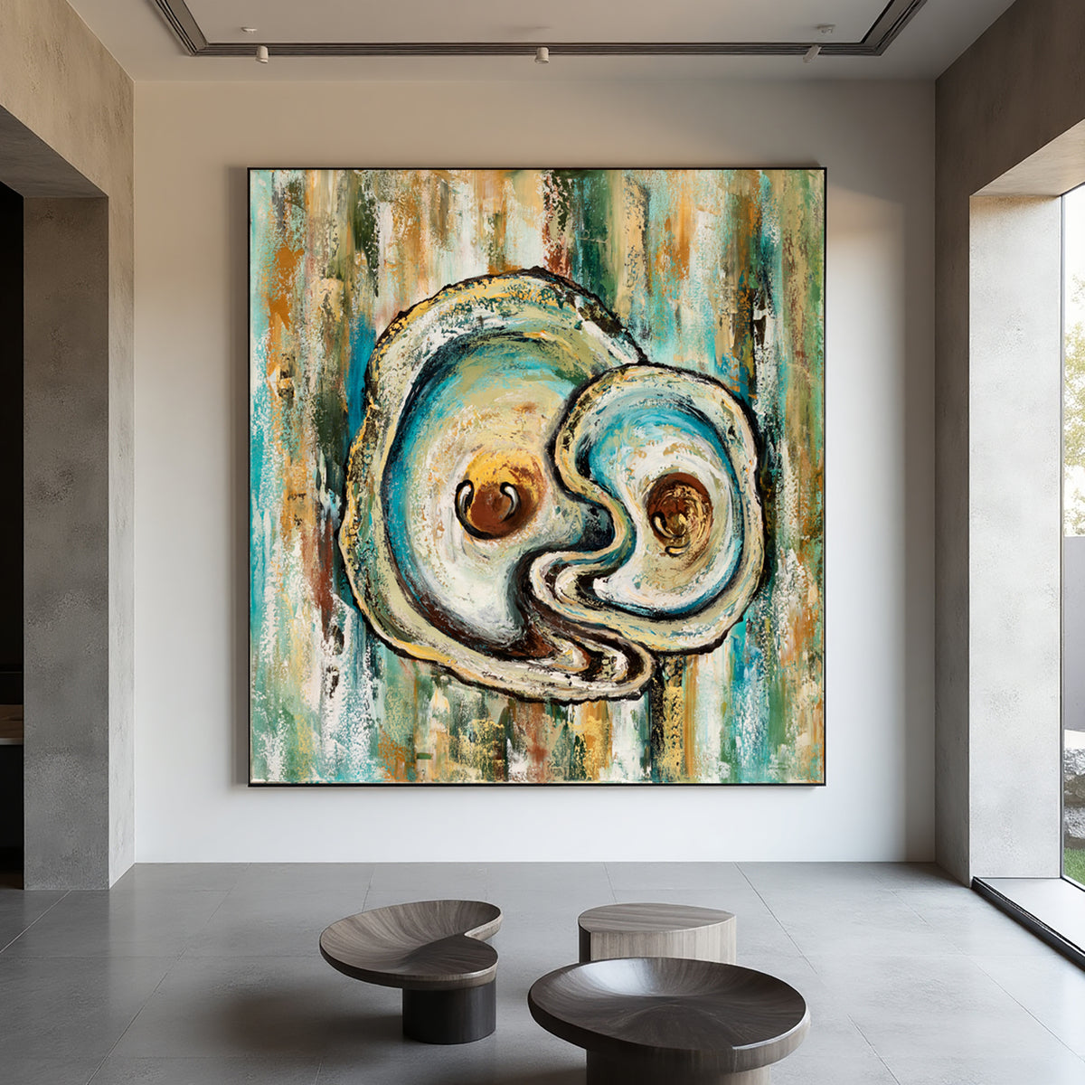 Oyster Shell Painting – Coastal Abstract Sea Life Wall Art