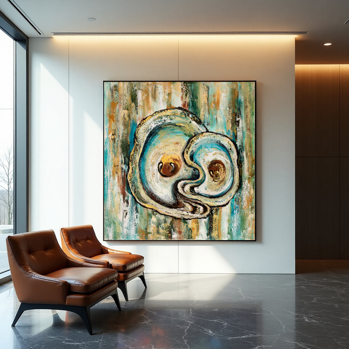 Oyster Shell Painting – Coastal Abstract Sea Life Wall Art