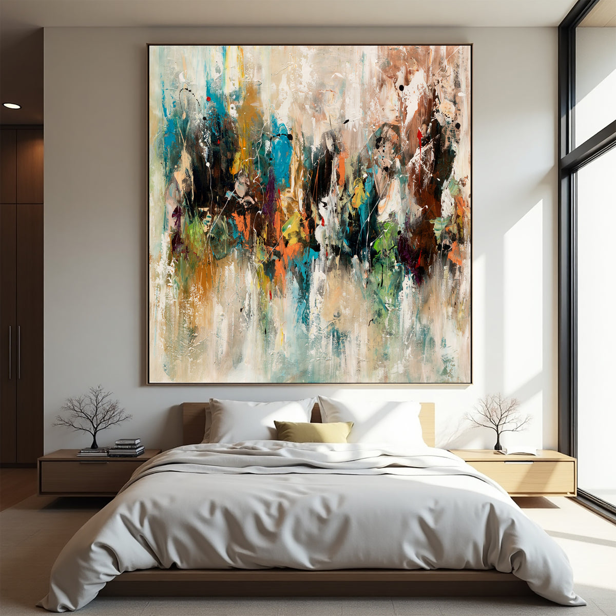 Dynamic Abstract Explosion Painting – Teal Gold Modern Statement Art