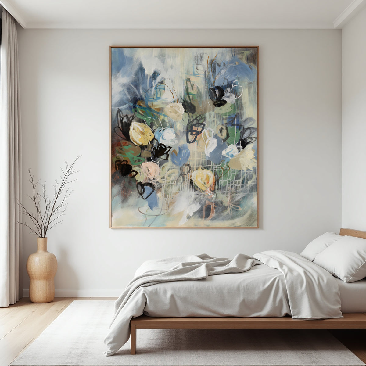 Abstract Floral Painting Blue Green