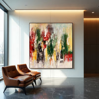 Red Green Abstract Painting – Bold Textured Modern Wall Art