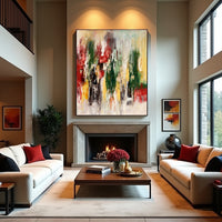 Red Green Abstract Painting – Bold Textured Modern Wall Art