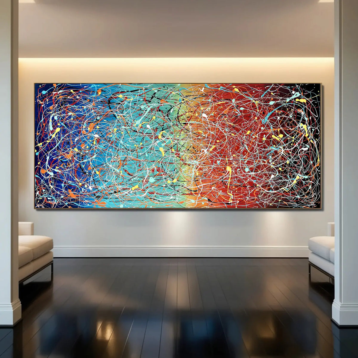 Buy original colorful abstract drip painting on canvas, hand-painted modern wall art for luxury living room decor