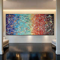 Buy original colorful abstract drip painting on canvas, hand-painted modern wall art for luxury living room decor