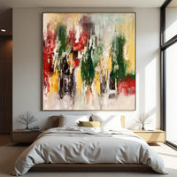 Red Green Abstract Painting – Bold Textured Modern Wall Art