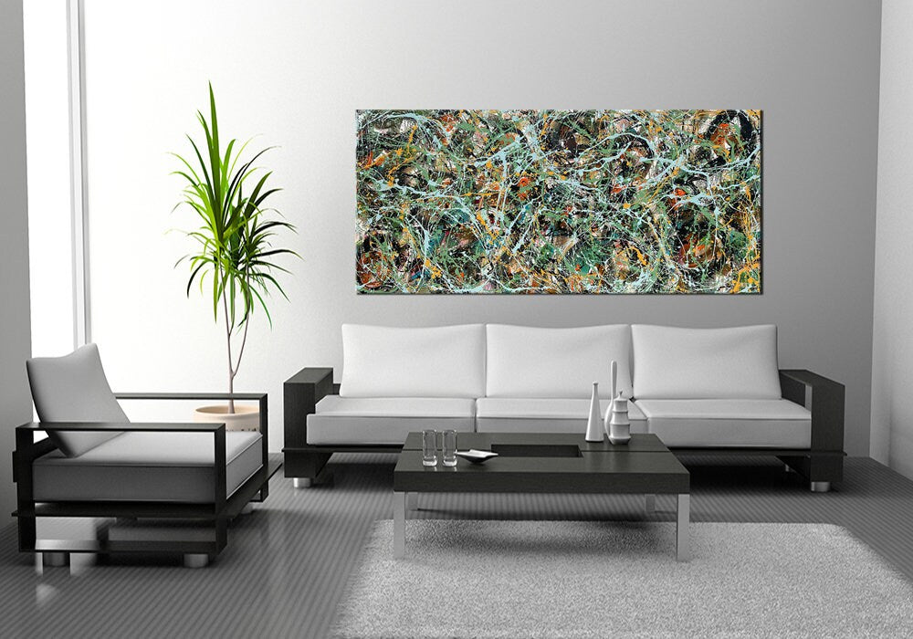 Large Original Abstract Painting modern fine Art Home Decor Jackson Pollock Style on Canvas - Luxurious Strings 12