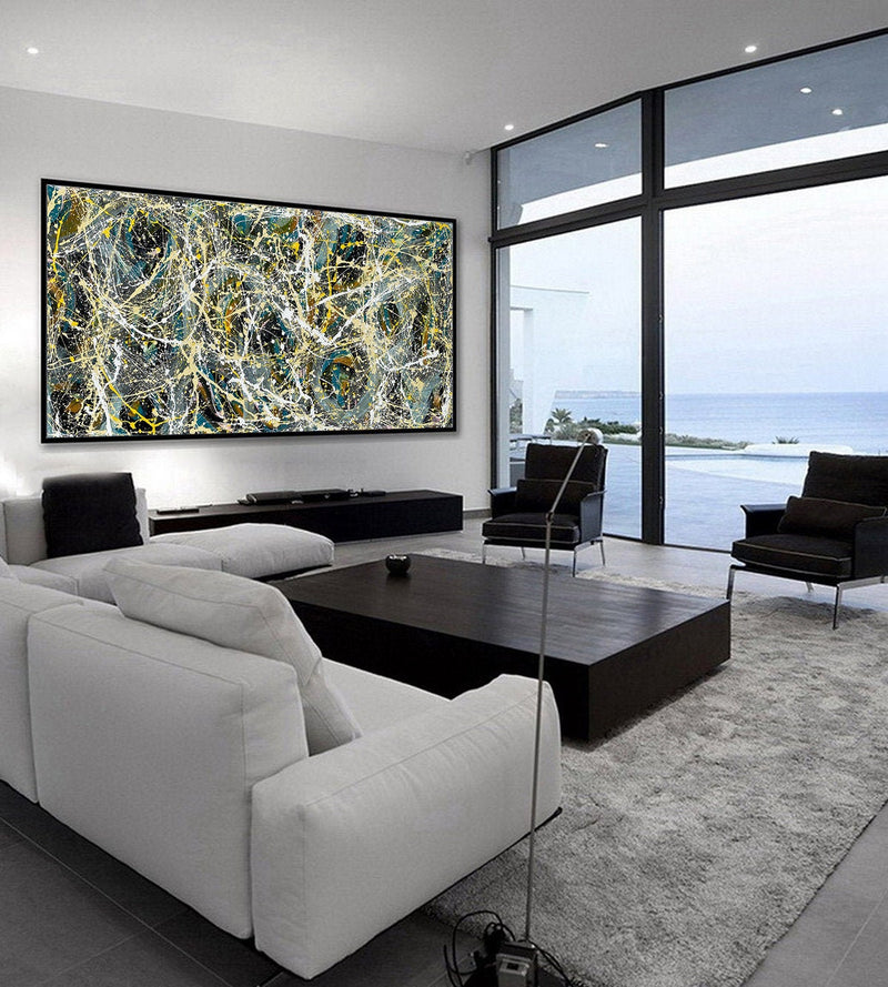 Large Original Abstract Painting modern fine Art Home Decor Jackson Pollock Style on Canvas - Luxurious Strings 16