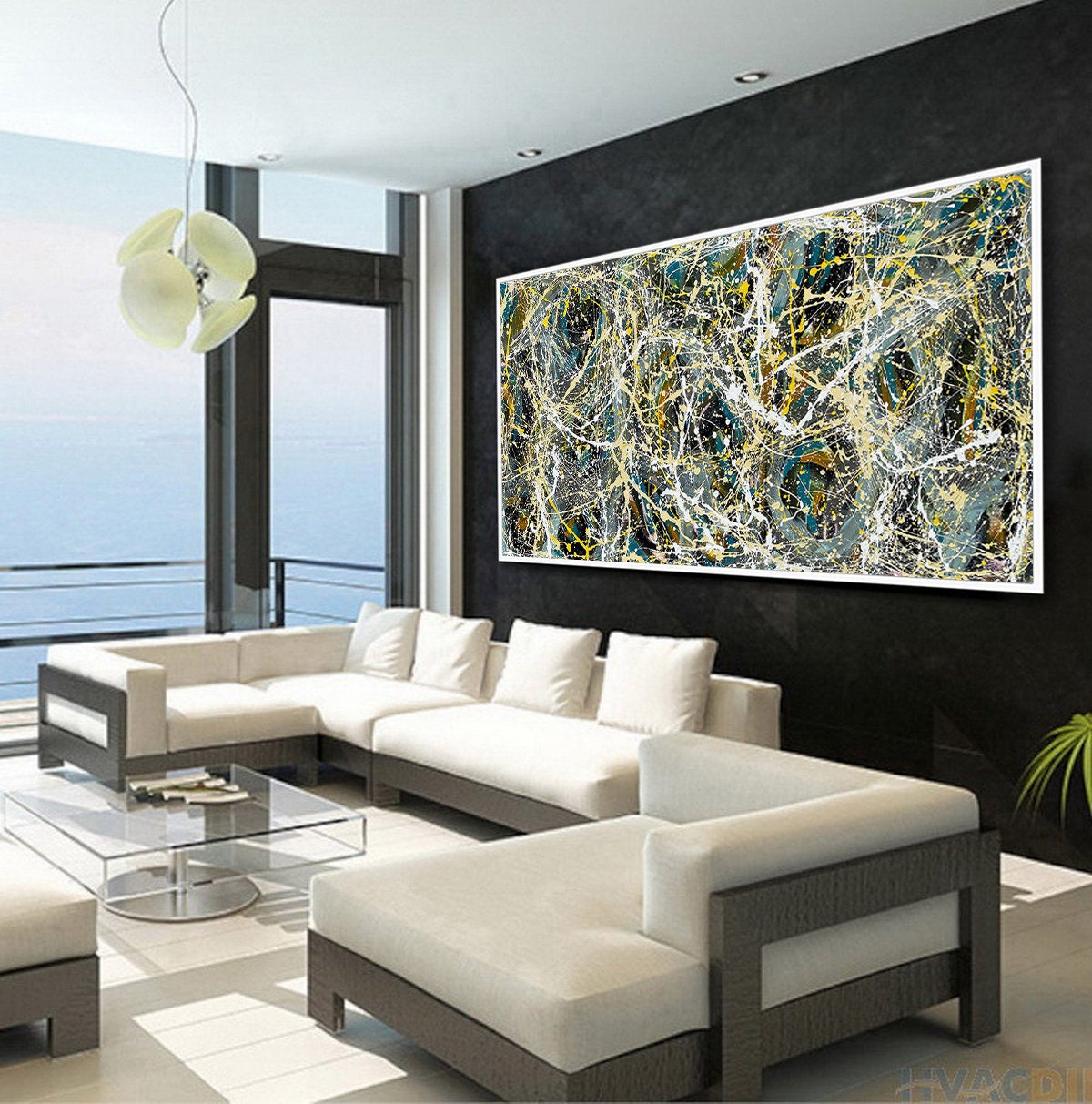 Large Original Abstract Painting modern fine Art Home Decor Jackson Pollock Style on Canvas - Luxurious Strings 16