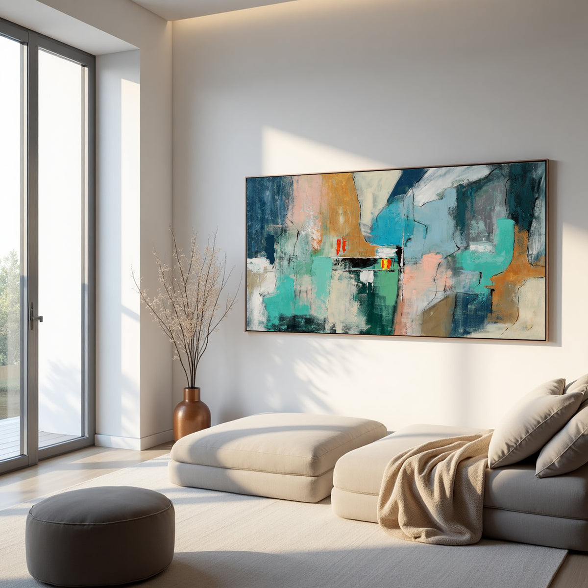 Neutral Textured Abstract Landscape Painting on Canvas – Original Hand-Painted Wall Art