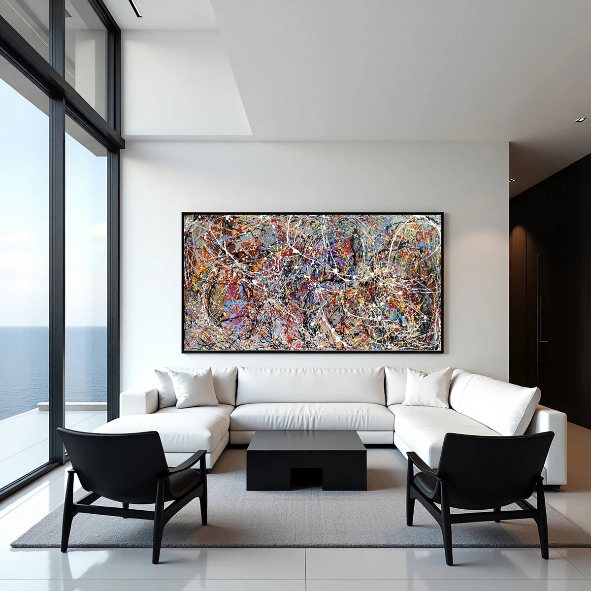 Modern abstract drip canvas painting for luxury living room wall decor