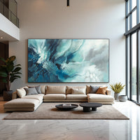 Aqua Blue Fluid Abstract Painting on Canvas