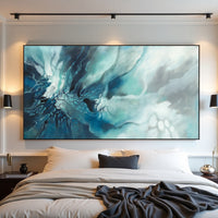 Aqua Blue Fluid Abstract Painting on Canvas