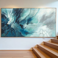 Aqua Blue Fluid Abstract Painting on Canvas