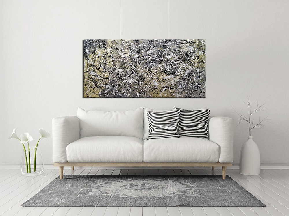 Large Original Abstract Painting modern Wall Art Home Decor Jackson Pollock Style on Canvas - Drip Painting 2