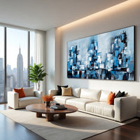 Aqua Abstract Cityscape Painting on Canvas