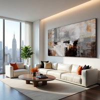 Neutral Abstract Painting with Teal & Earth Tones – Modern Textured Wall Art
