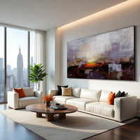 Purple Abstract Painting with Warm Glow – Hand-Painted Modern Canvas Wall Art