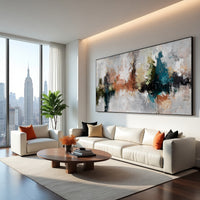 Neutral Abstract Landscape Painting on Canvas – Original Hand-Painted Horizontal Wall Art