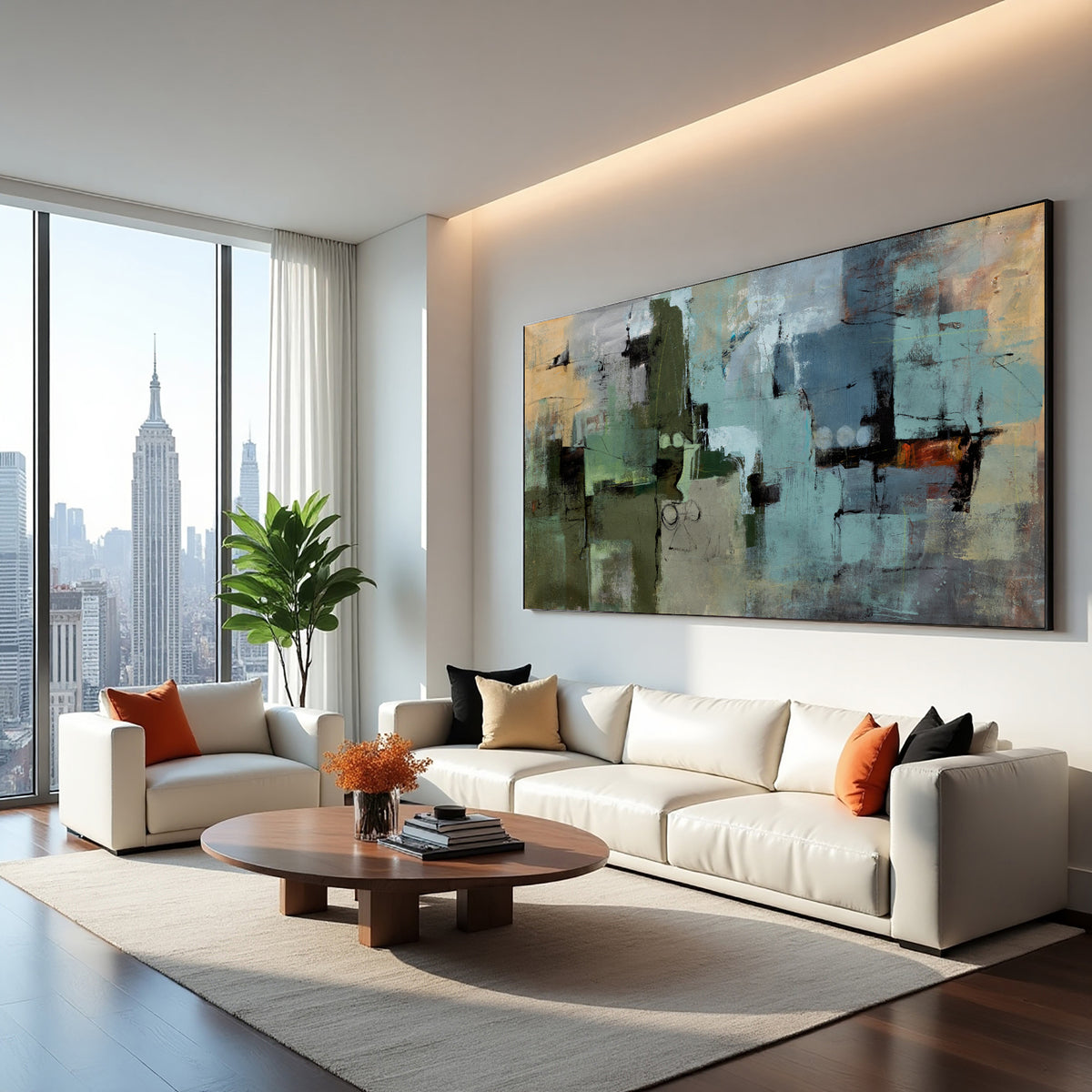 Grey Beige Geometric Abstract Painting – Hand-Painted Neutral Modern Canvas Wall Art