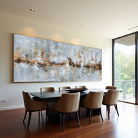 Neutral Abstract Cityscape Painting on Canvas – Original Hand-Painted Skyline Wall Art