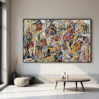 Bold Abstract Painting – Colorful Modern Drip Art – Large Canvas Wall Art – Handmade Jackson Pollock Style – Red Blue Yellow Artwork