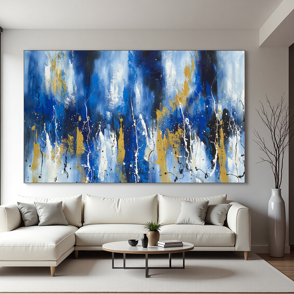 Blue Gold Luxury Abstract Painting on Canvas