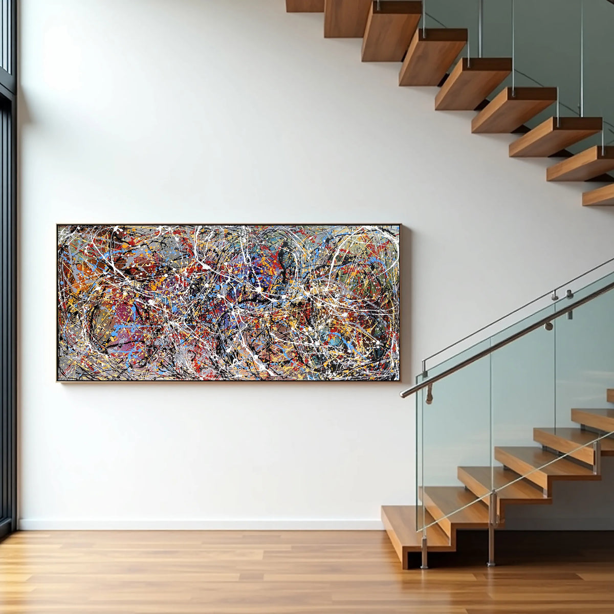 Bold colorful hand-painted abstract artwork for office and home interiors