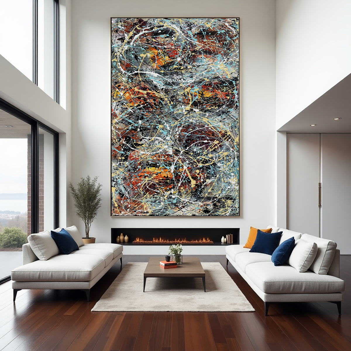 Jackson Pollock–Inspired Abstract Drip Painting on Canvas – Original Hand-Painted Modern Wall Art (Luxurious Strings 04)